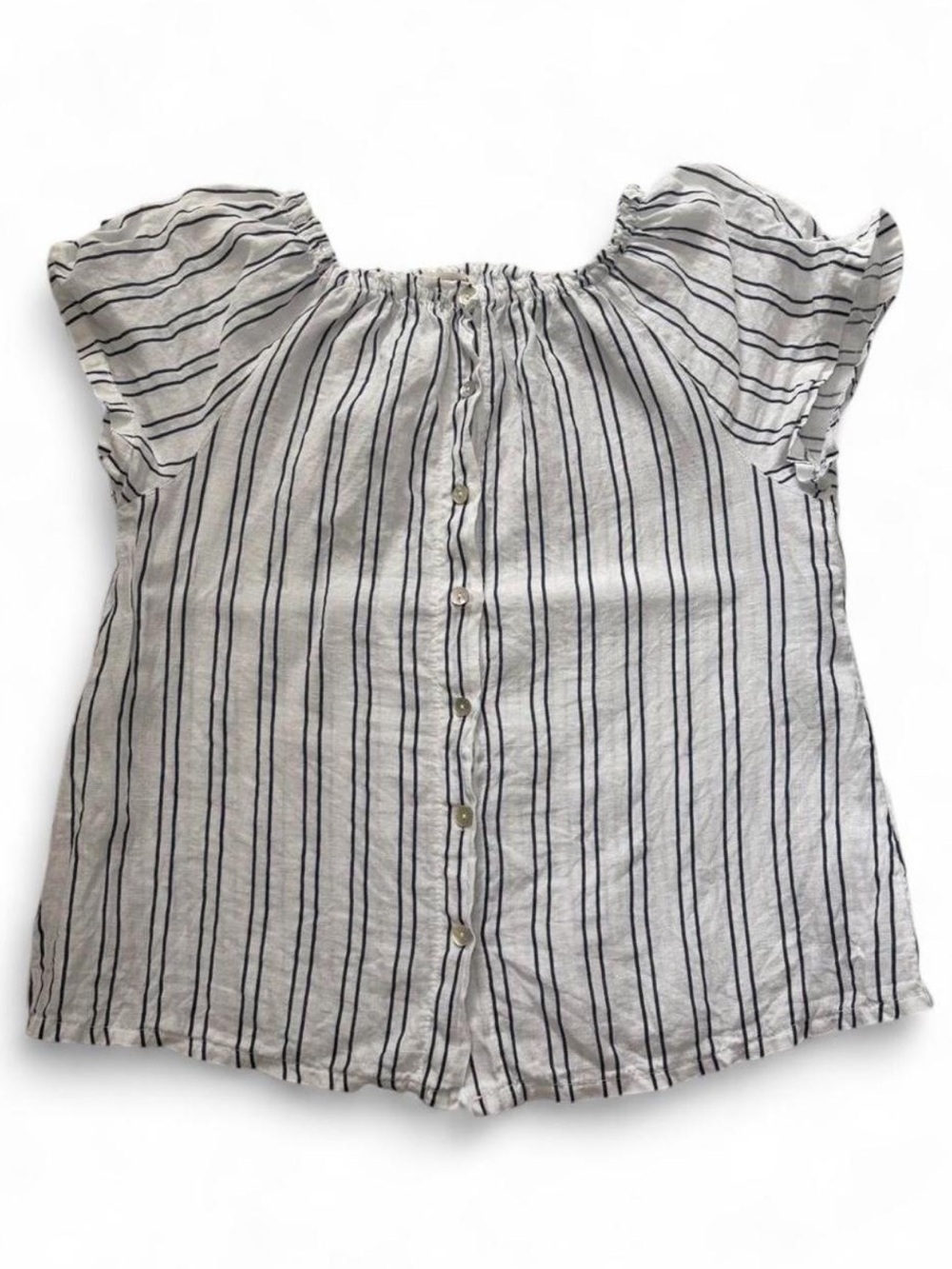 Terzo Millenio Button-Front Striped Off-Shoulder Blouse - White & Blue